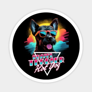 Retro Wave Russel Terrier Hot Dog Shirt Magnet